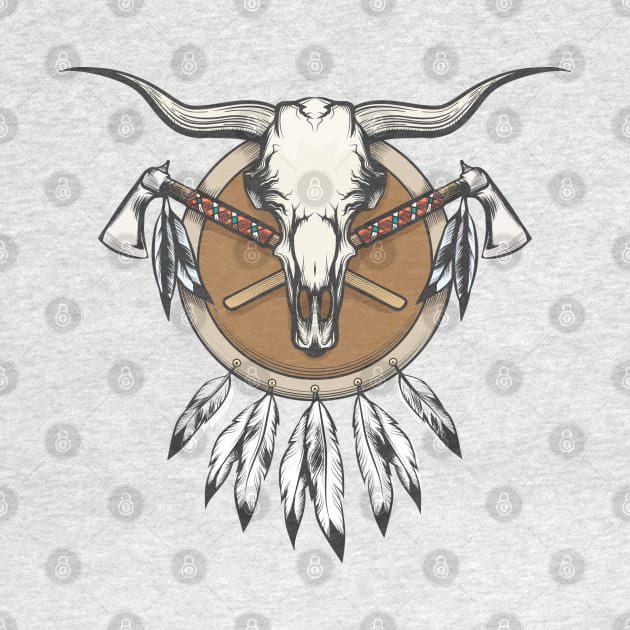 Native Americans Emblem. Bull skull and tomahawk on a shield. by devaleta